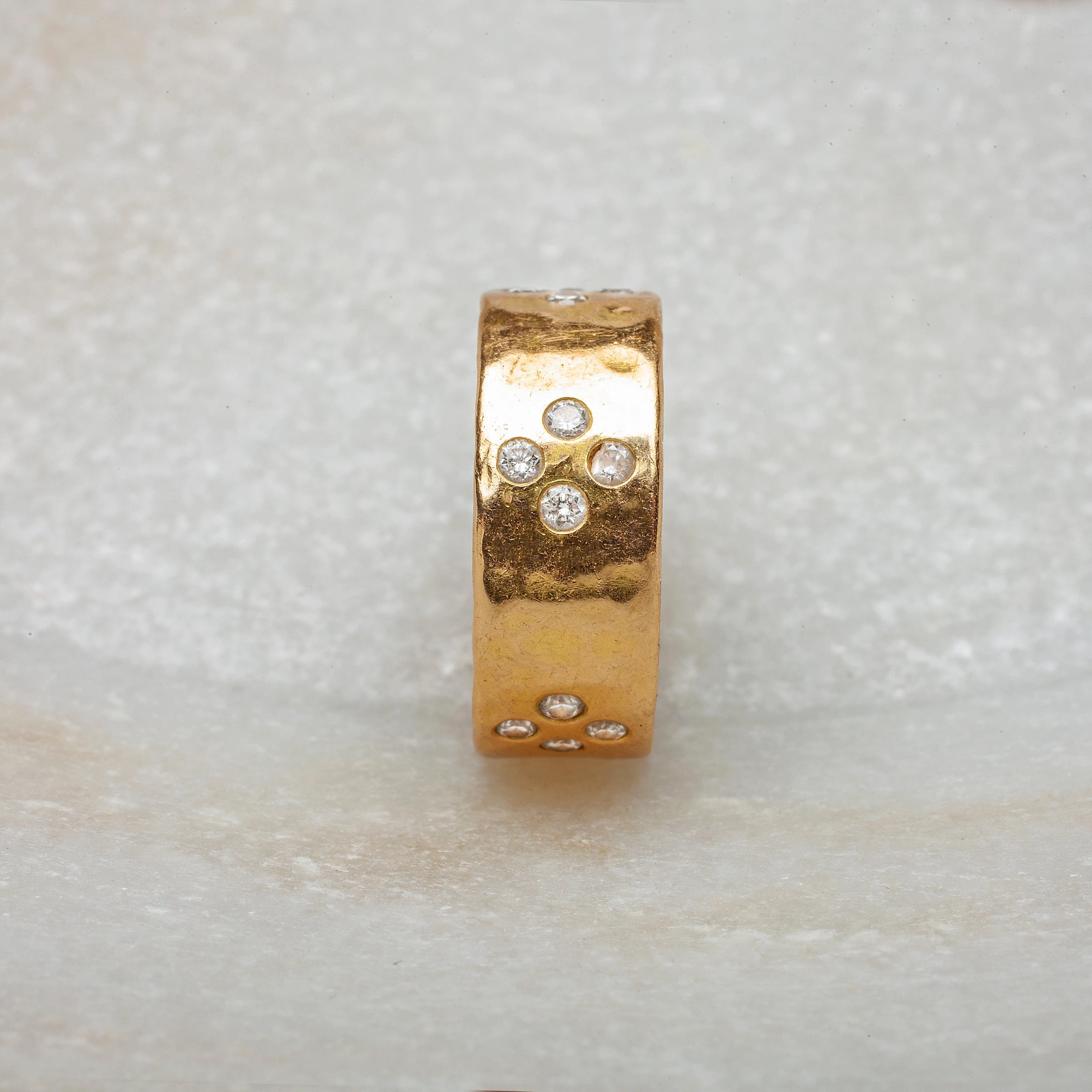 14K Solid Gold Thick Band with Diamonds Signature Ring