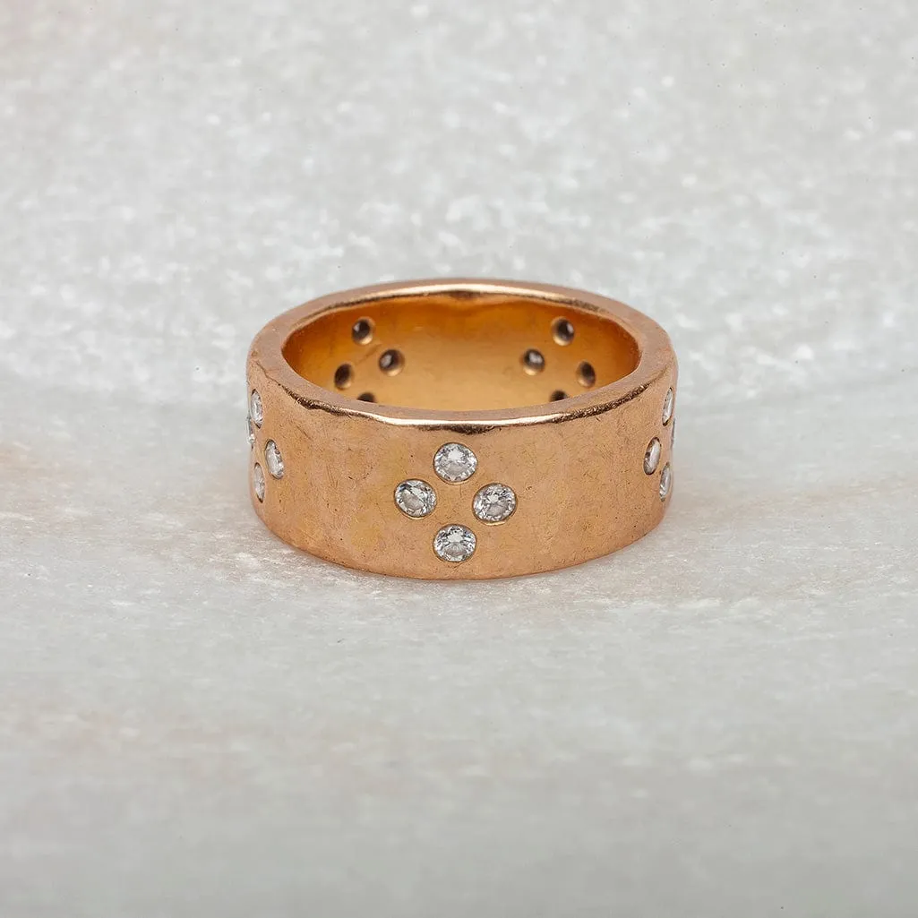 14K Solid Gold Thick Band with Diamonds Signature Ring