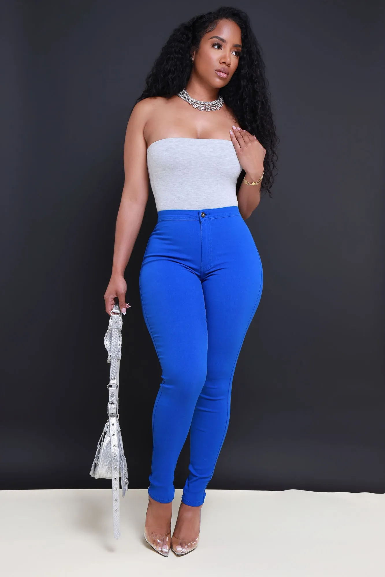 $15.99 Super Swank High Waist Stretchy Jeans - Royal Blue