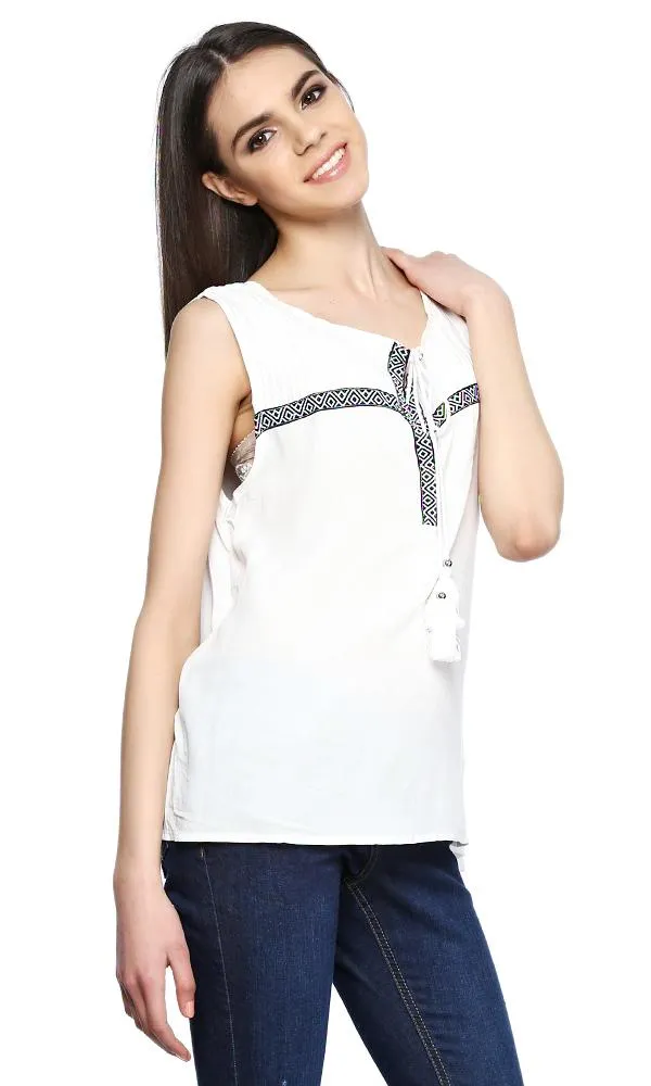 38772 Decorated Sleeveless Top - White