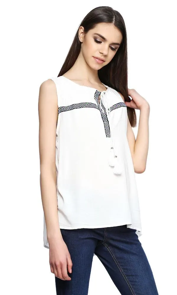 38772 Decorated Sleeveless Top - White