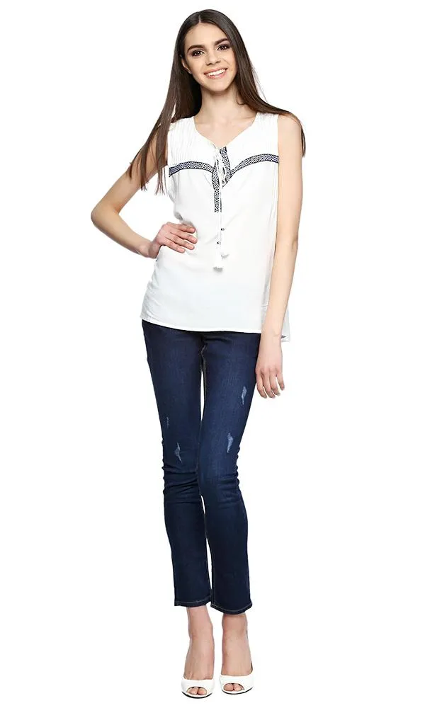 38772 Decorated Sleeveless Top - White