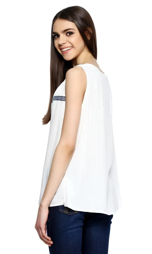 38772 Decorated Sleeveless Top - White