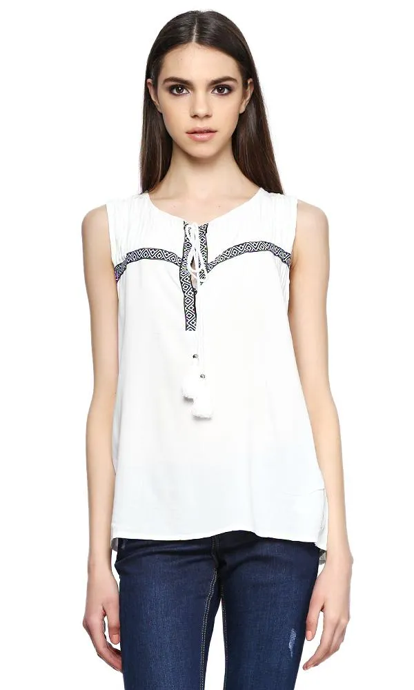 38772 Decorated Sleeveless Top - White