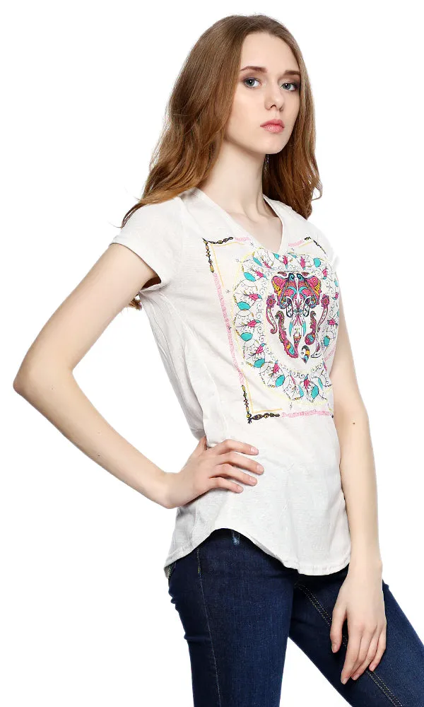 39435 Elephant Printed T-Shirt - Off White