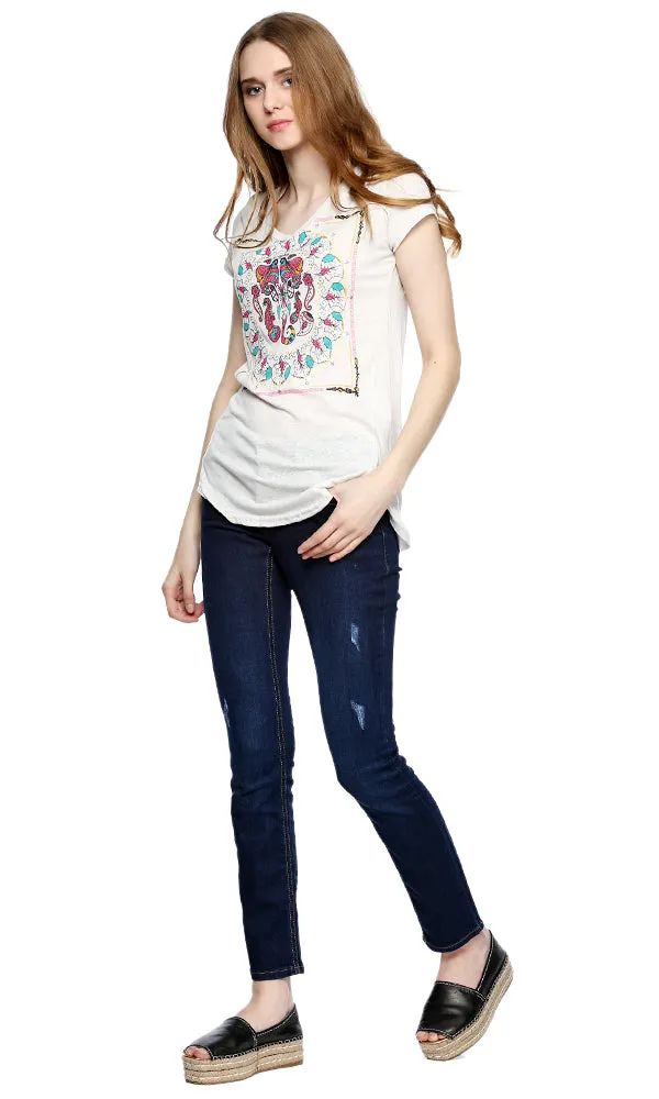 39435 Elephant Printed T-Shirt - Off White