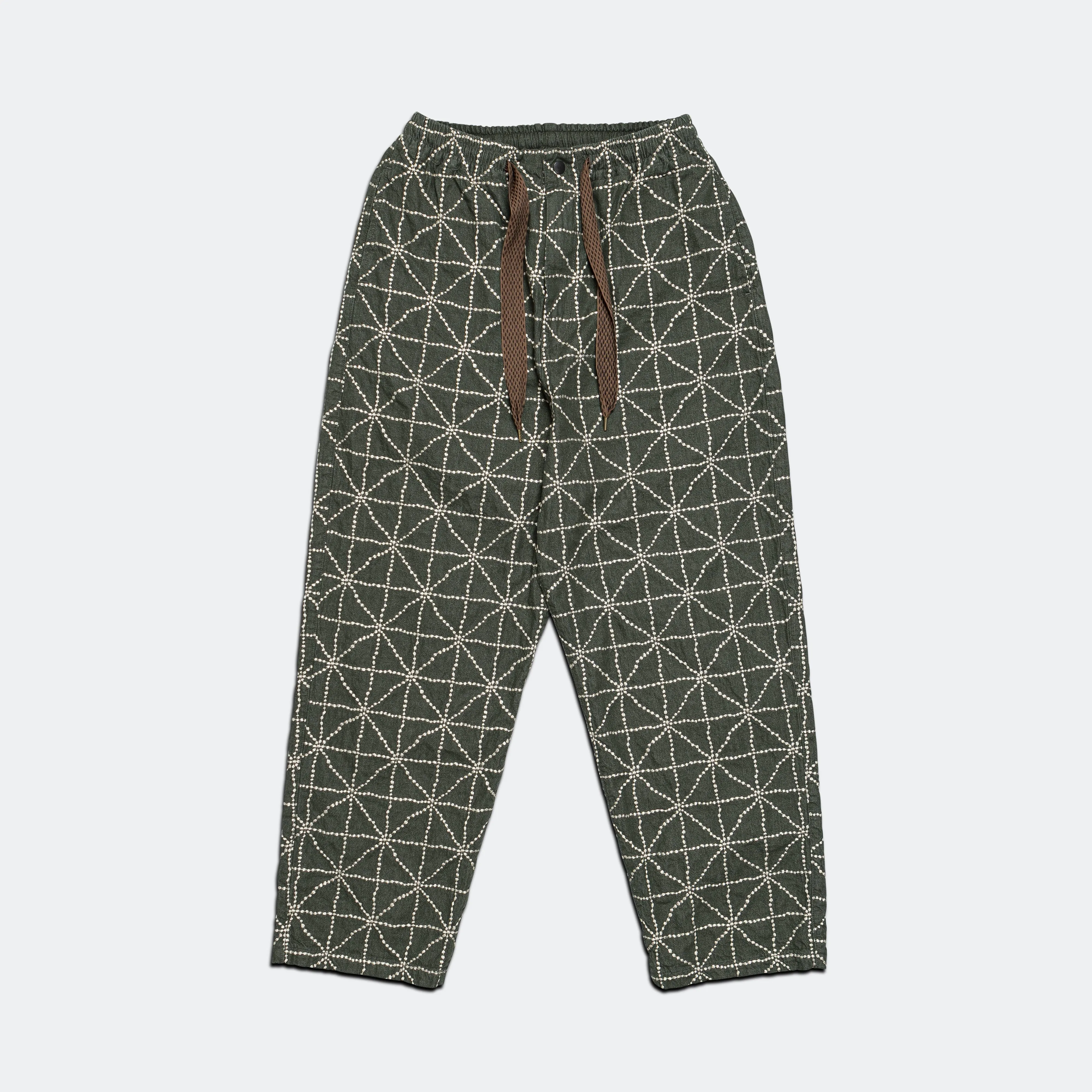 8oz Color Denim FOLK-DOJO Embroidery EASY Pants - Green