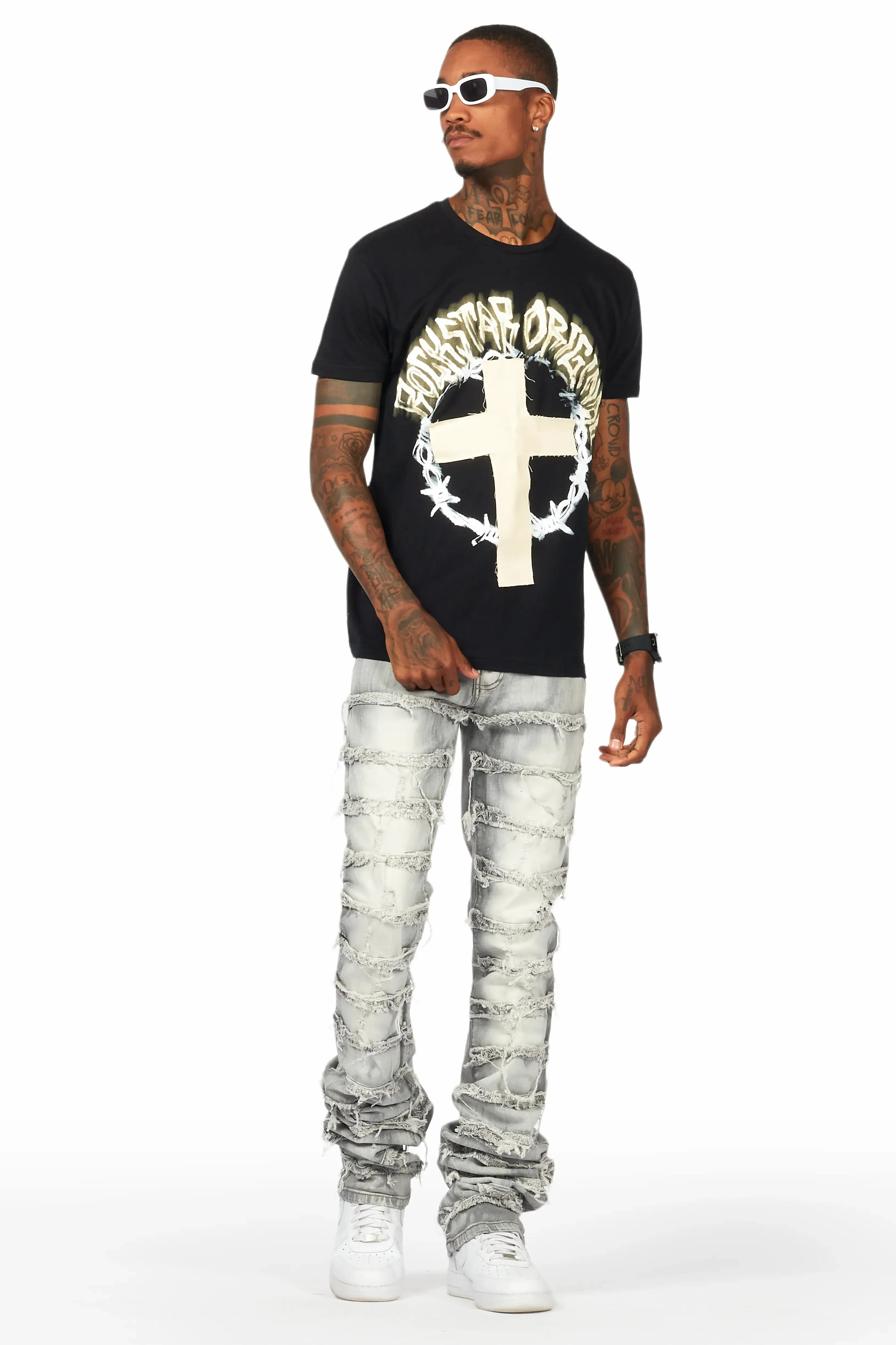 Adino Black/Grey T-Shirt Stacked Flare Jean Bundle