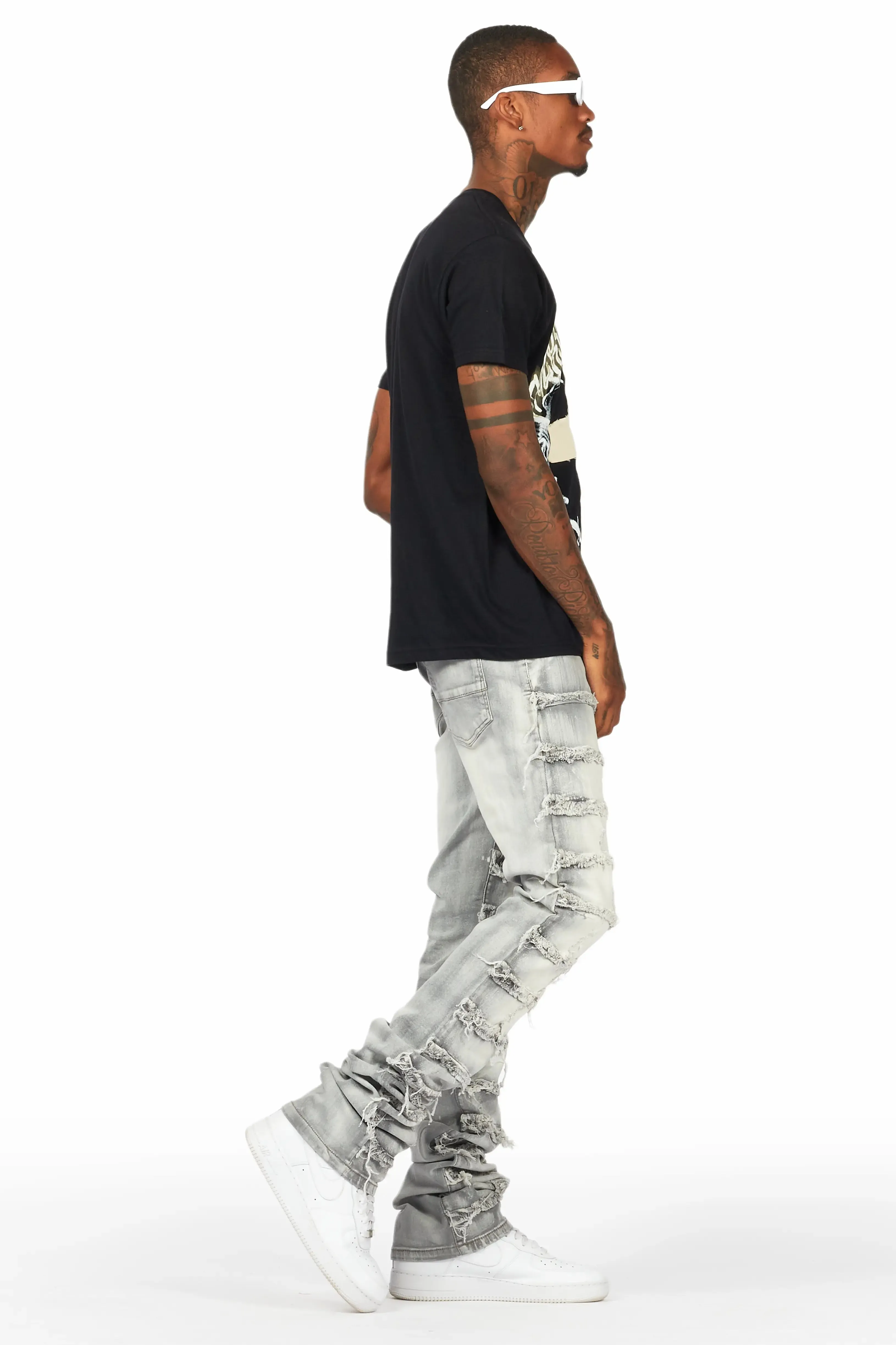 Adino Black/Grey T-Shirt Stacked Flare Jean Bundle