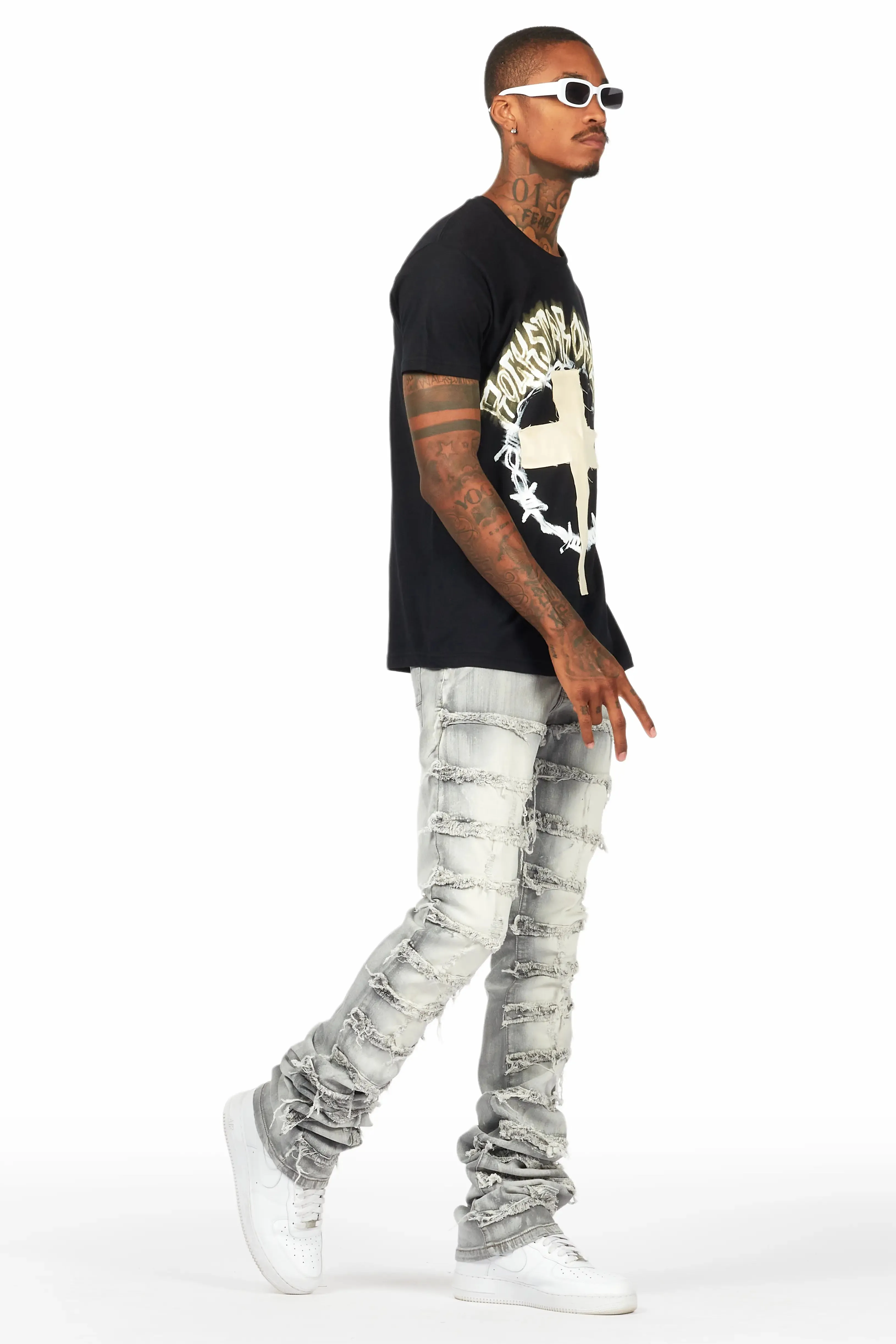 Adino Black/Grey T-Shirt Stacked Flare Jean Bundle