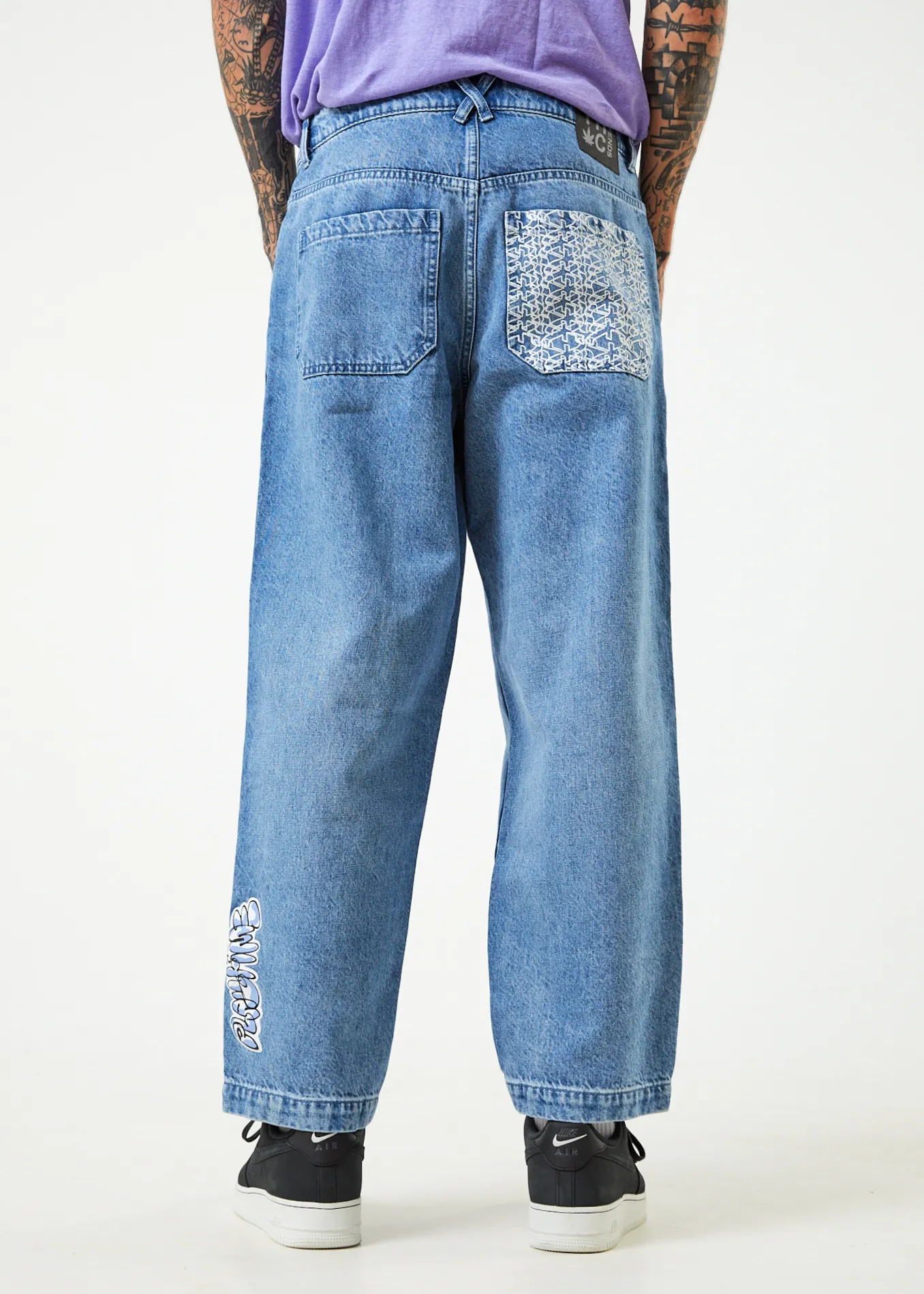 AFENDS Mens Cosmic Louie - Denim Wide Leg Jeans - Worn Blue