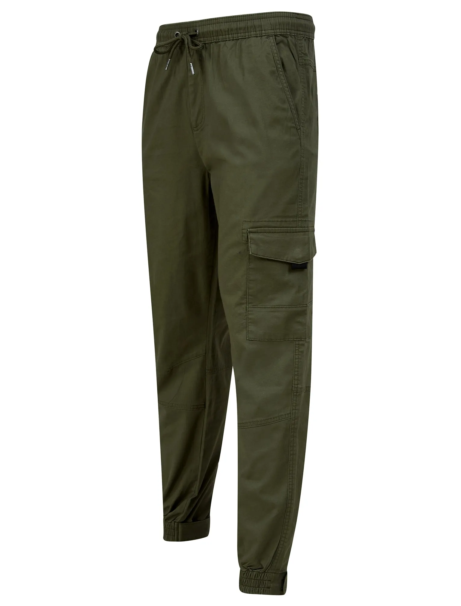 Anza Stretch Cotton Twill Cuffed Cargo Jogger Pants with Pockets in Dusty Olive - Tokyo Laundry