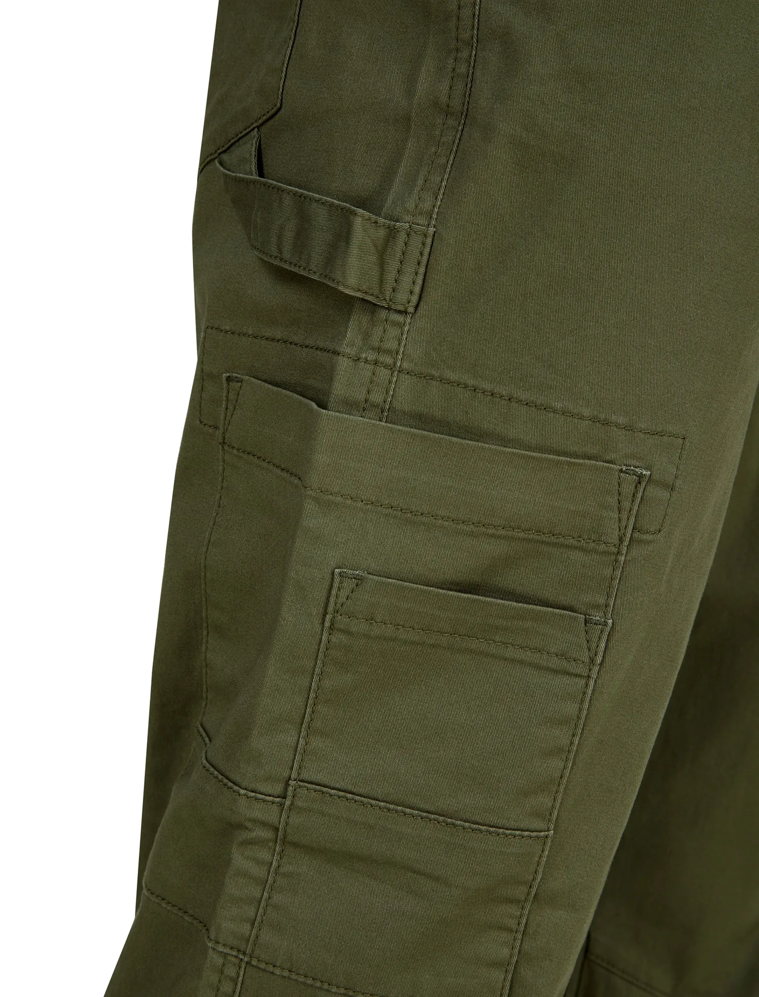 Anza Stretch Cotton Twill Cuffed Cargo Jogger Pants with Pockets in Dusty Olive - Tokyo Laundry