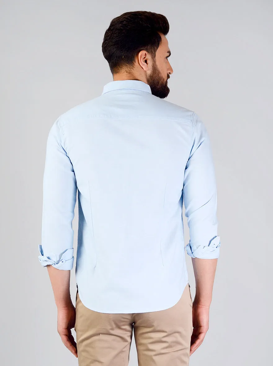 Baby Blue Solid Slim Fit Casual Shirt | Greenfibre