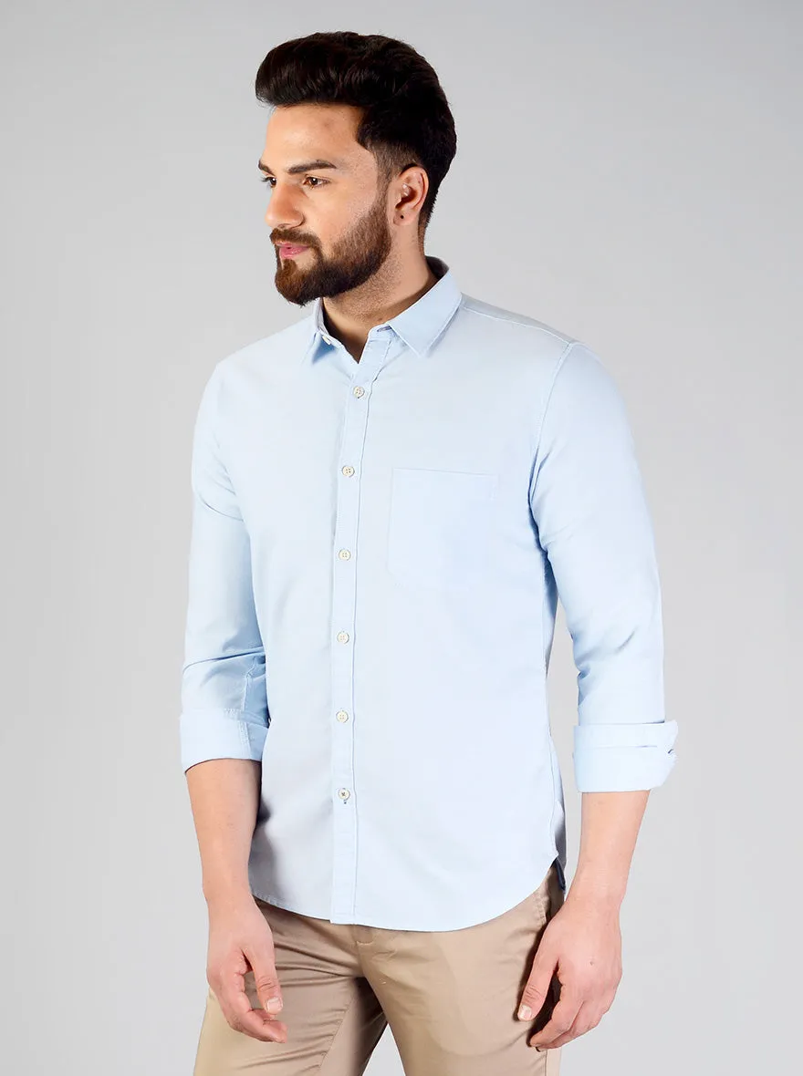 Baby Blue Solid Slim Fit Casual Shirt | Greenfibre