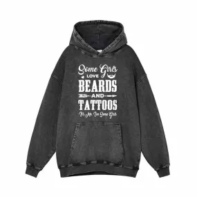 Beards And Tattoos Vintage Washed Hoodie Sweatshirt