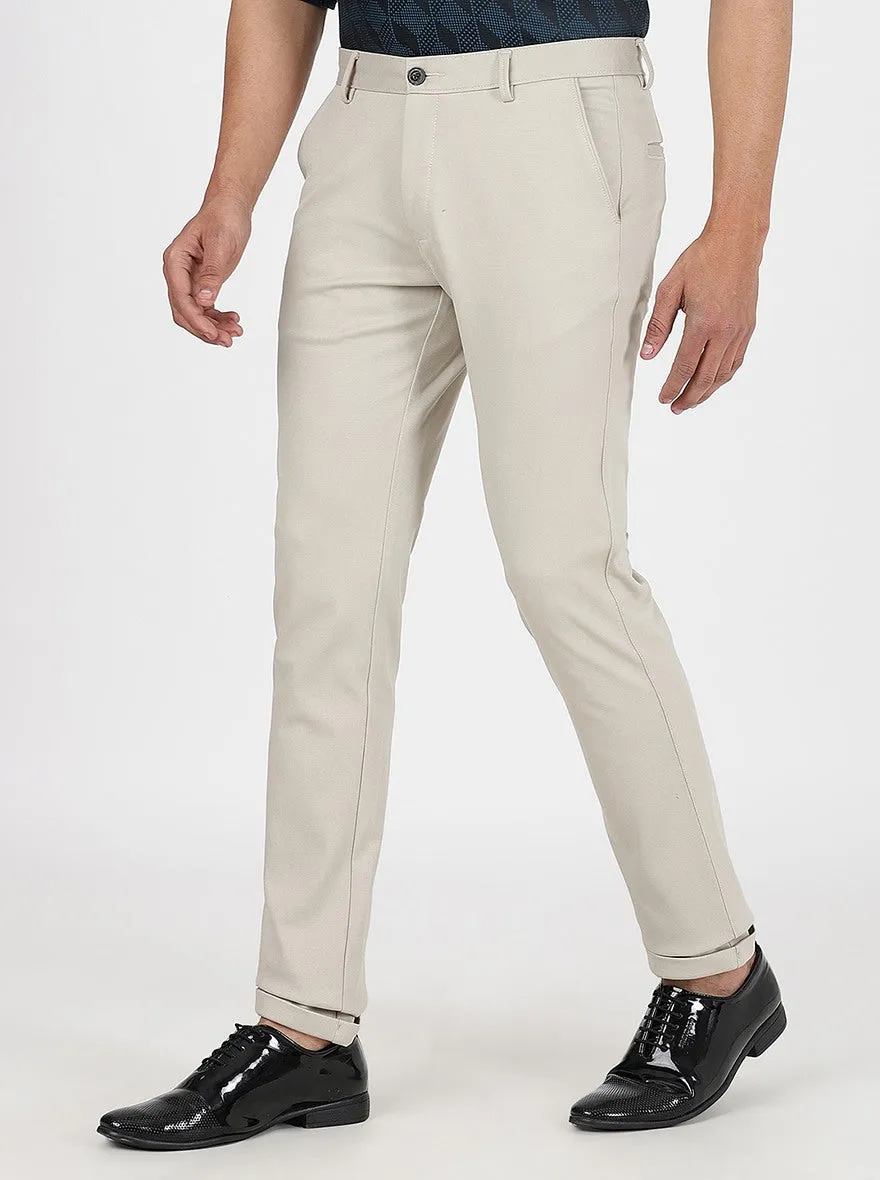 Beige Solid Slim Fit Club Wear Trouser | JB Studio