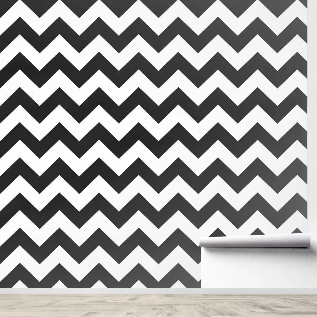 Black & White Chevron Pattern Wall Wallpaper, Thick Lines