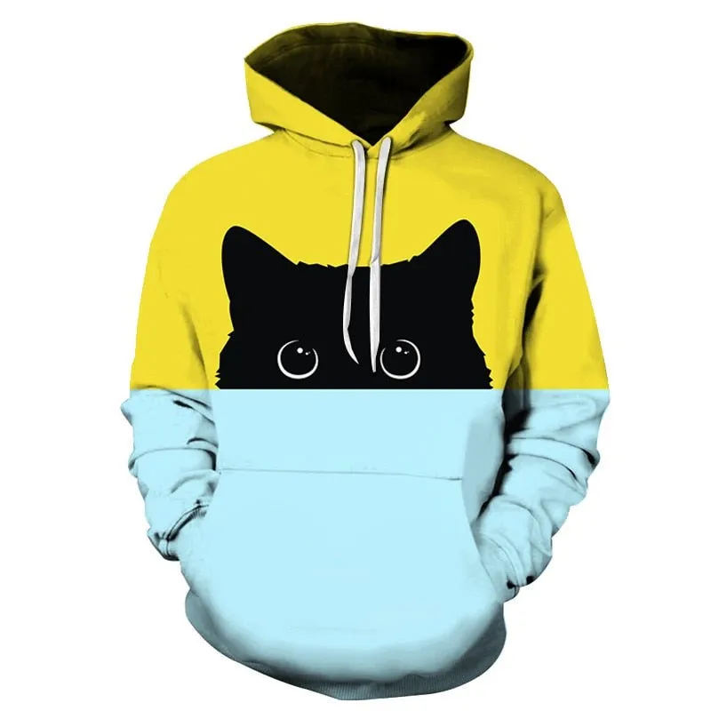 Black and white cat 3D Pouplar hoodie woman kawaii harajuku summer and fall casual top plus 6XL