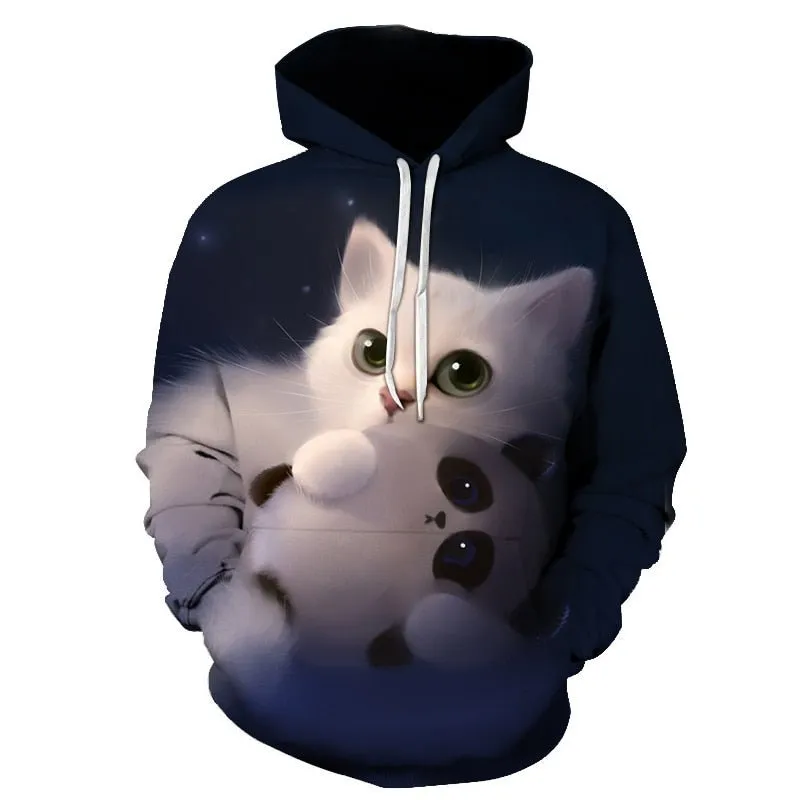 Black and white cat 3D Pouplar hoodie woman kawaii harajuku summer and fall casual top plus 6XL