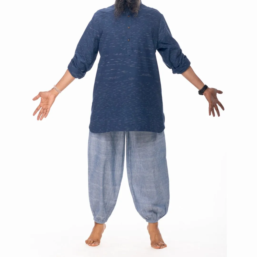 Blue Baggy Harem Pants for Men in Pure Cotton - Suitable as Cotton Yoga Wear or Loungewear