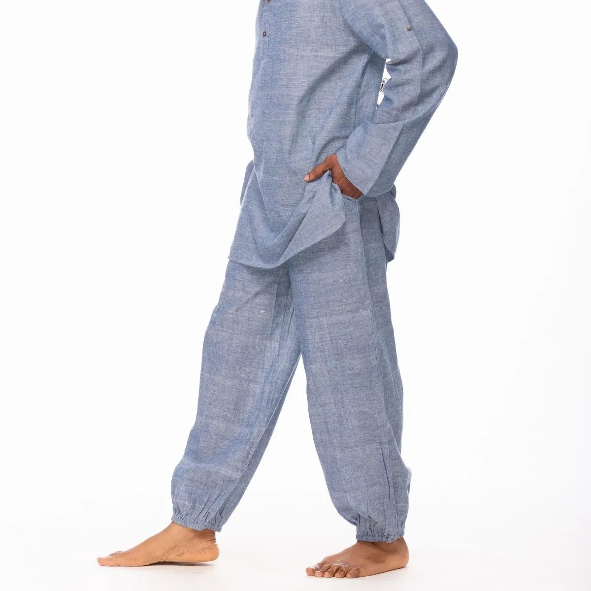 Blue Baggy Harem Pants for Men in Pure Cotton - Suitable as Cotton Yoga Wear or Loungewear