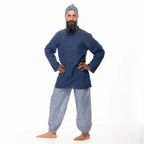 Blue Baggy Harem Pants for Men in Pure Cotton - Suitable as Cotton Yoga Wear or Loungewear