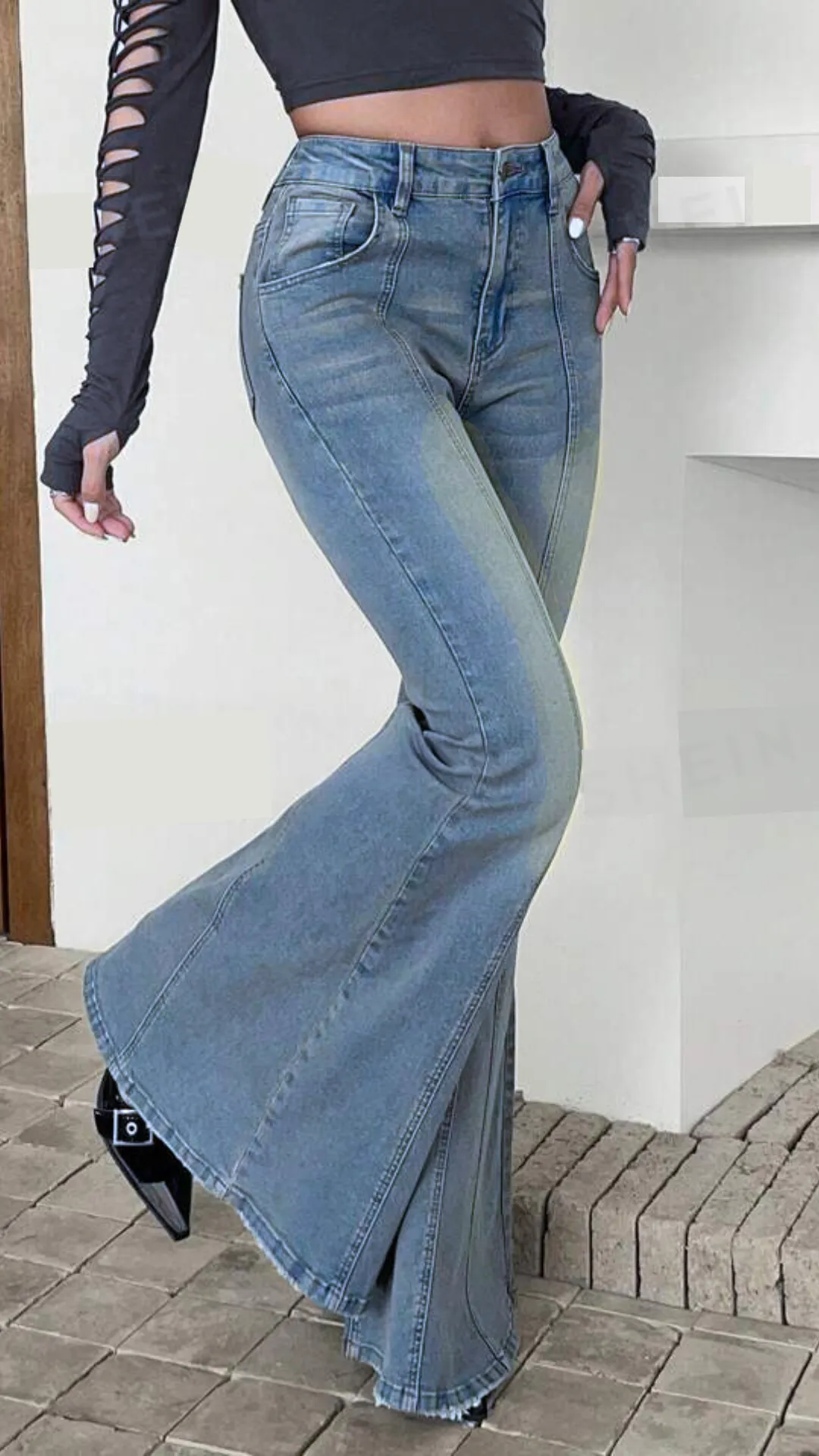 Bohemian Feels Raw Hem Stretch Flare Jeans