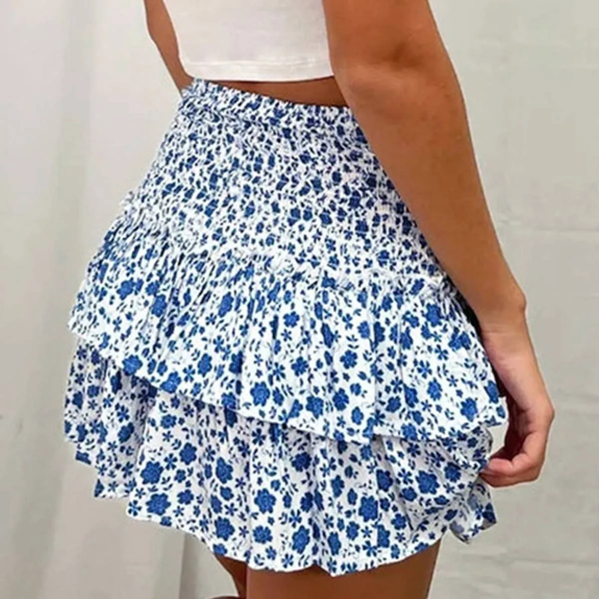 Bohemian short skirt with floral ruffled edges_CWBSS0166