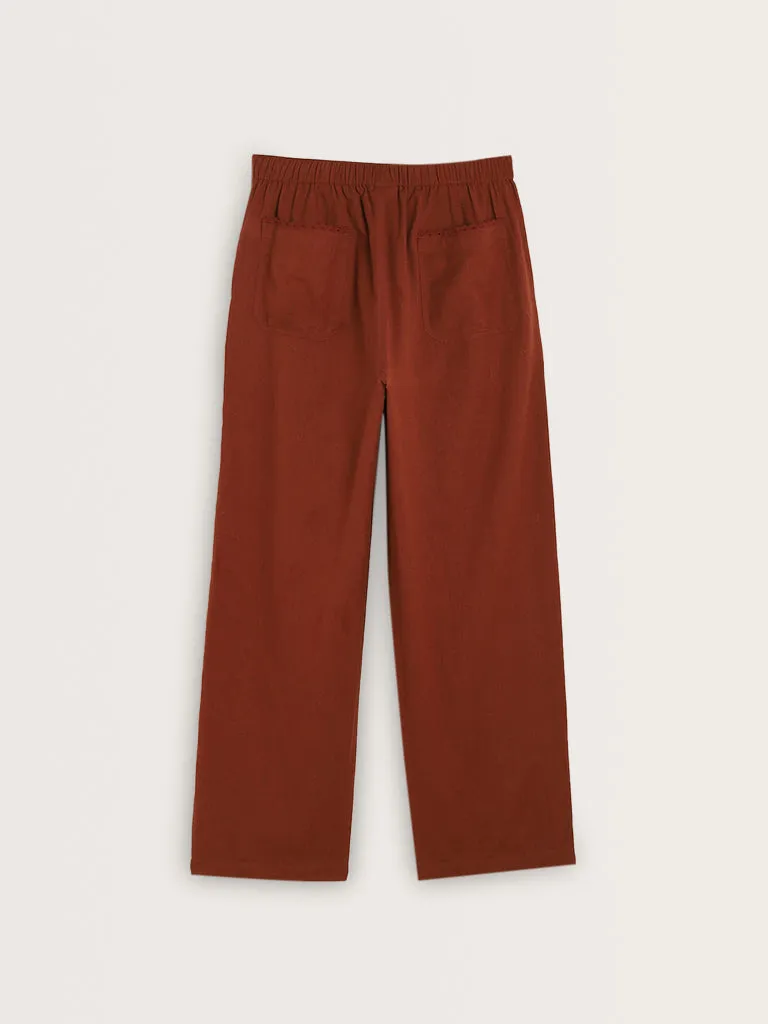 Bombay Paisley Brown High-Rise Cotton Blend Pants