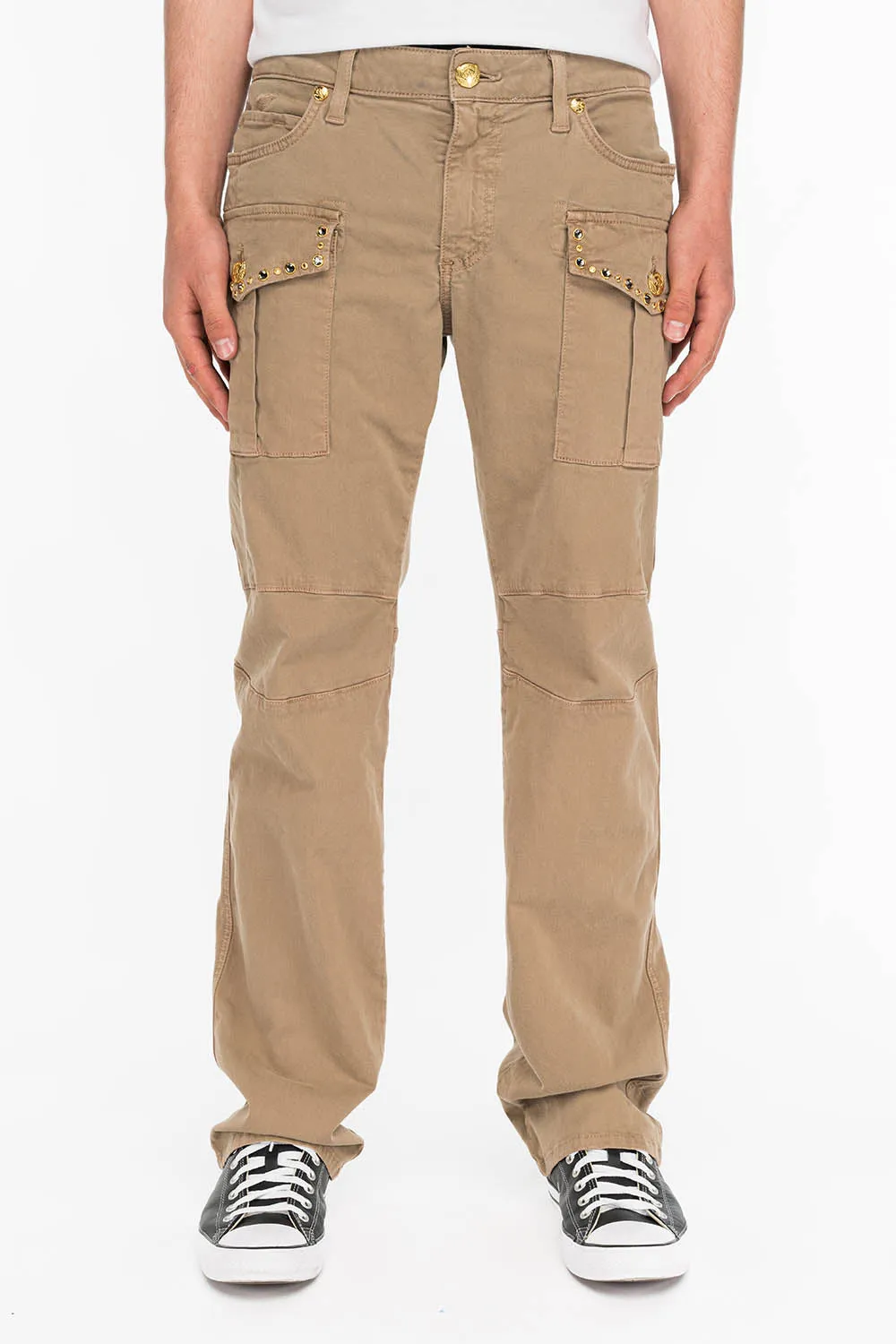 BOMBER POCKET PANTS WITH CRYSTALS IN BEIGE