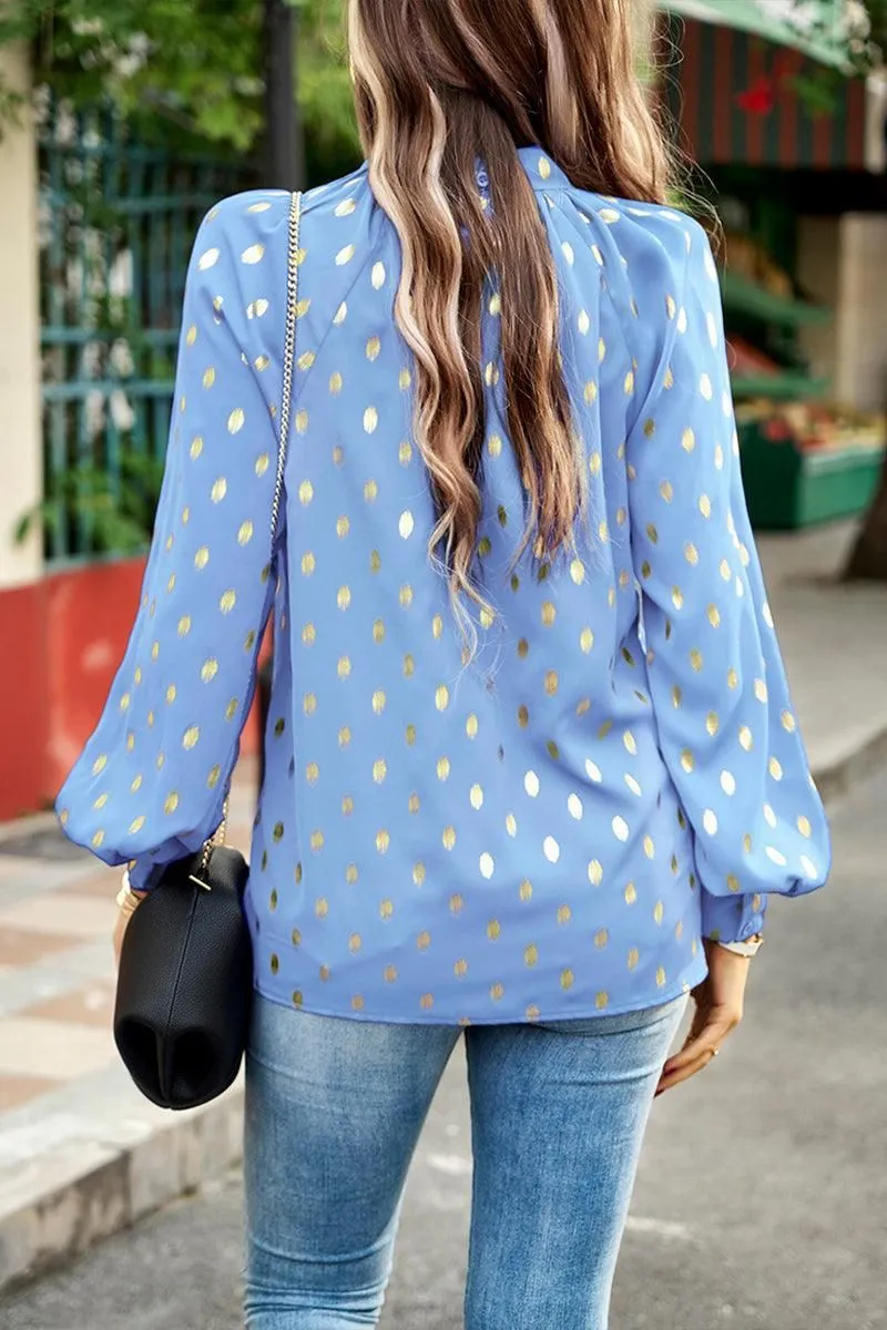 BUTTON COLLAR GOLD ROUND POINT BLOUSE