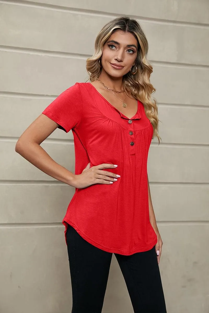 BUTTON NECK TUNIC TOP