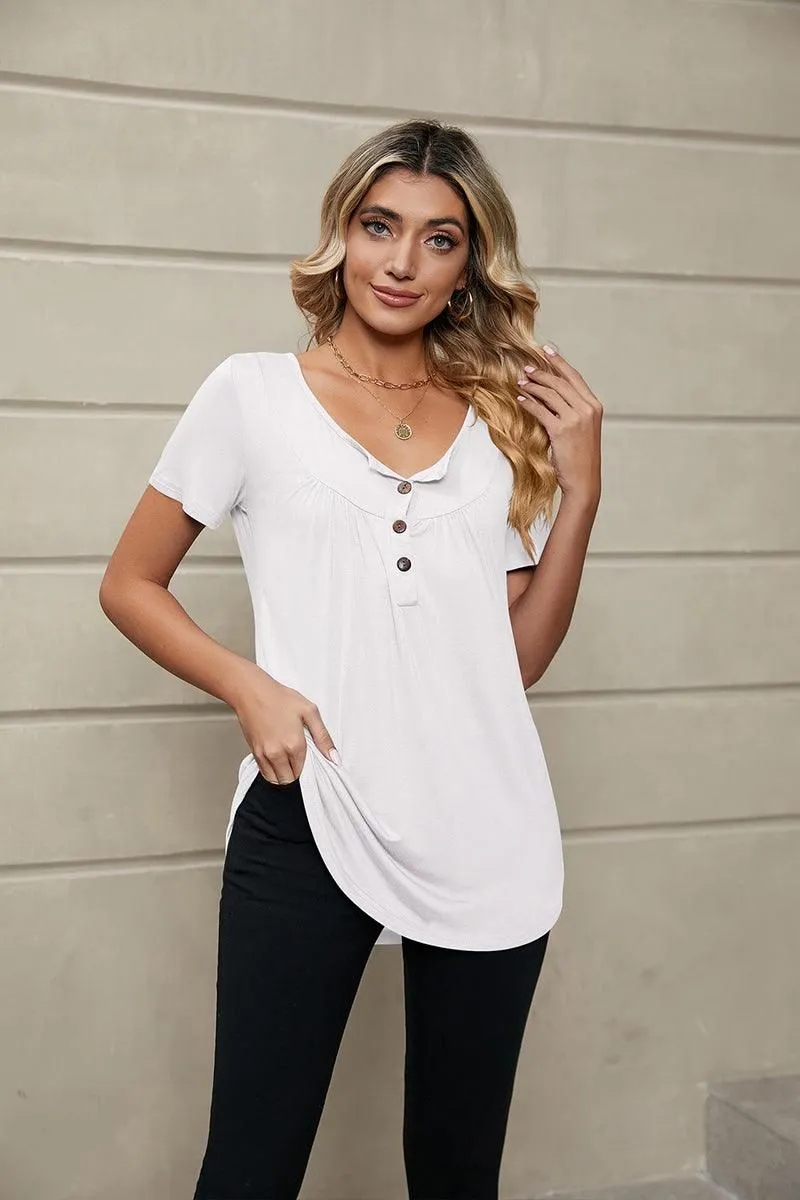 BUTTON NECK TUNIC TOP