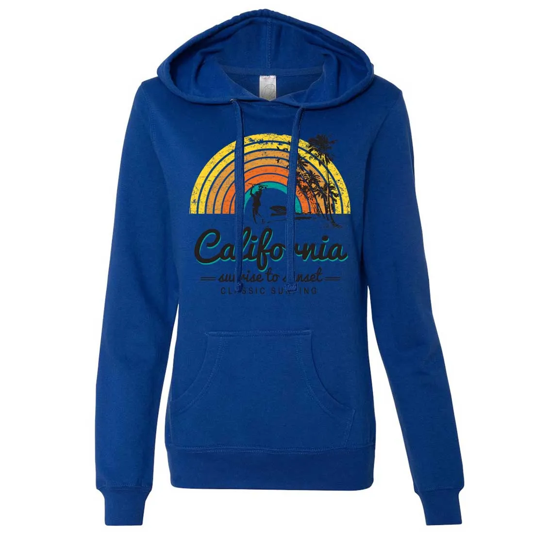 California Classic Sunrise Surfing Ladies Lightweight Fitted Hoodie