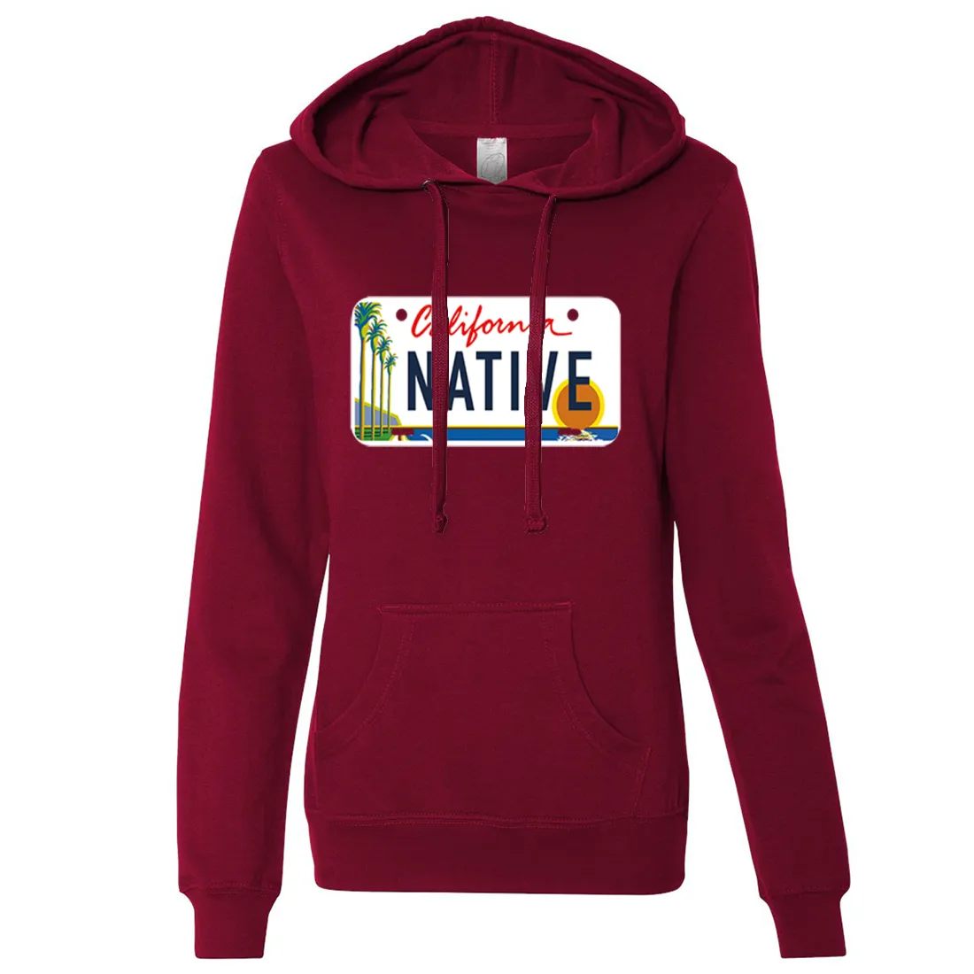 California Native License Plate Ladies Lightweight Fitted Hoodie