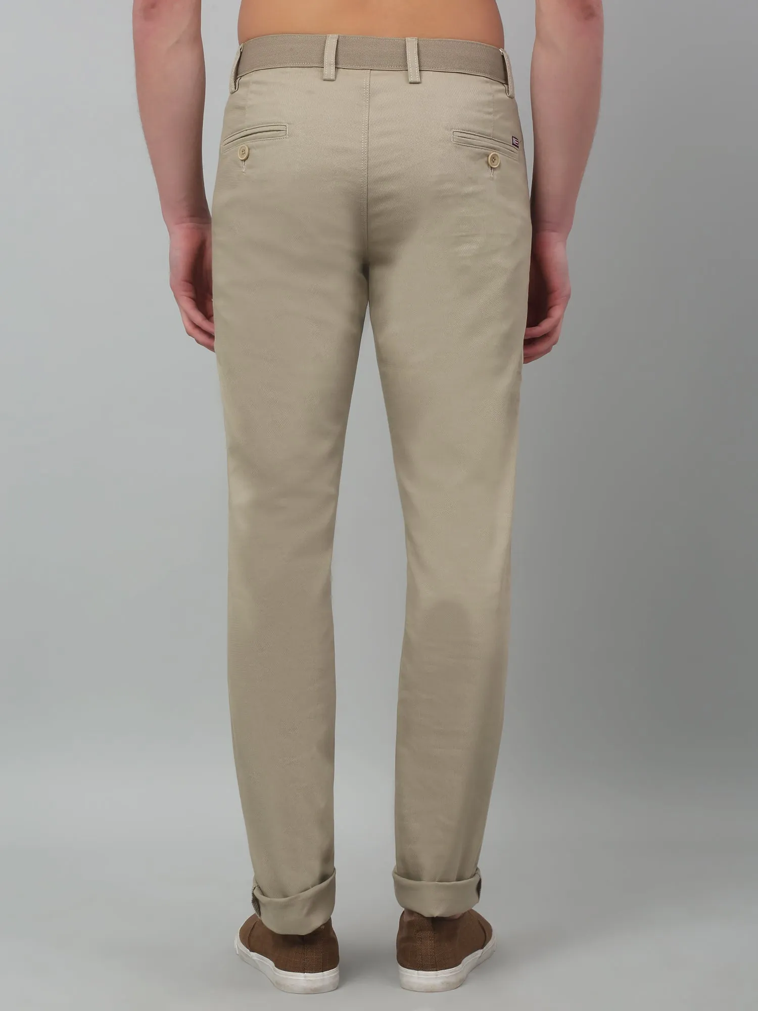 Cantabil Beige Non Pleated Self Design  Stretchable Casual Trouser For Men