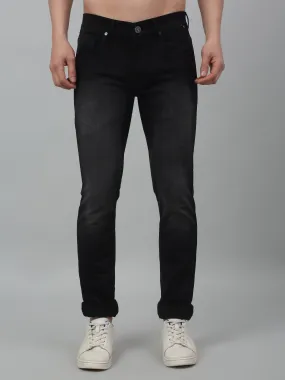 Cantabil Black Solid Mid Rise Full Length Stretchable Jeans For Men