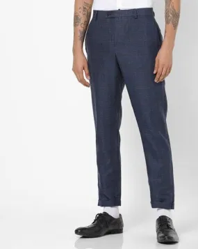 Checked Slim Fit Flat-Front Trousers-2046720001