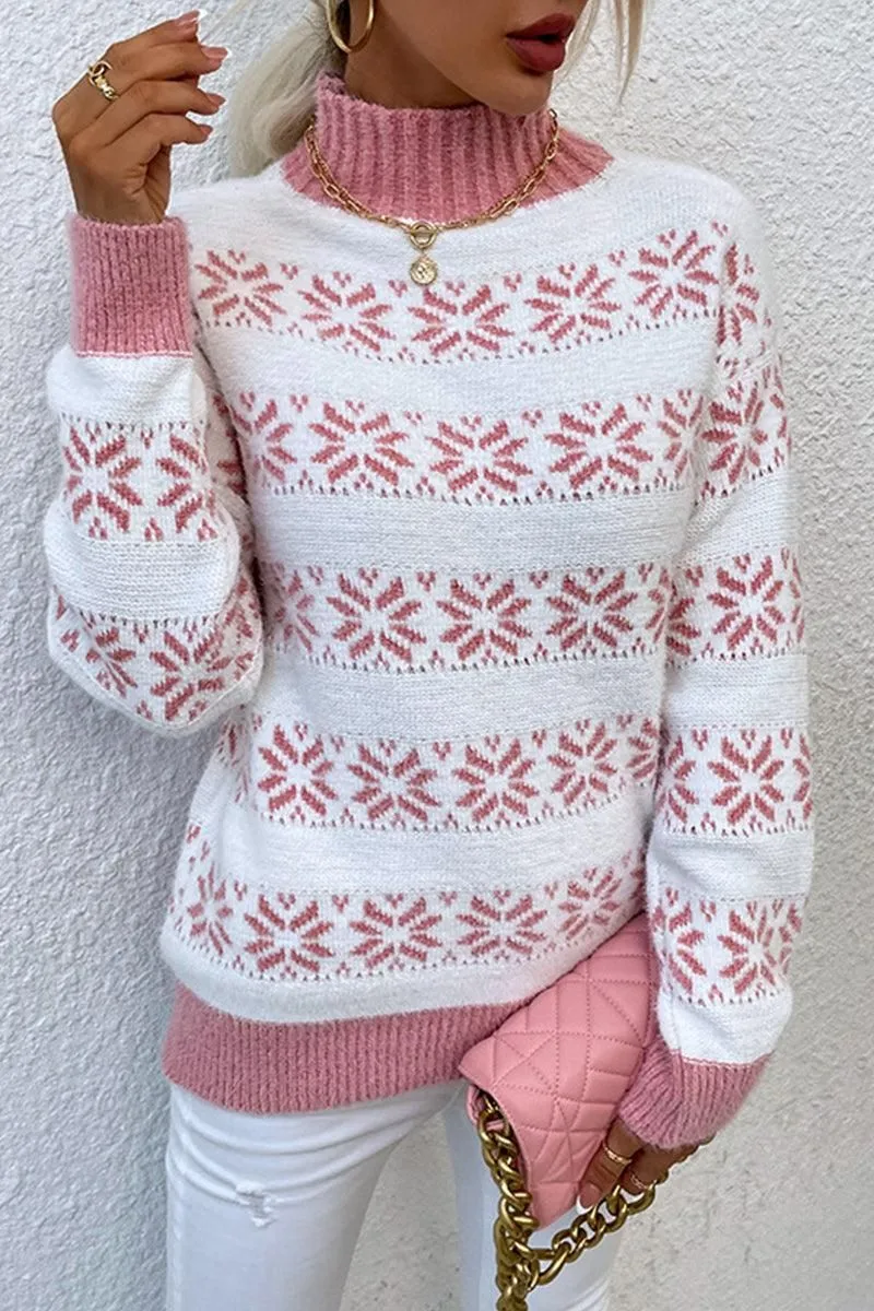 CHRISTMAS PATTERN TURTLE NECK SWEATER TOP