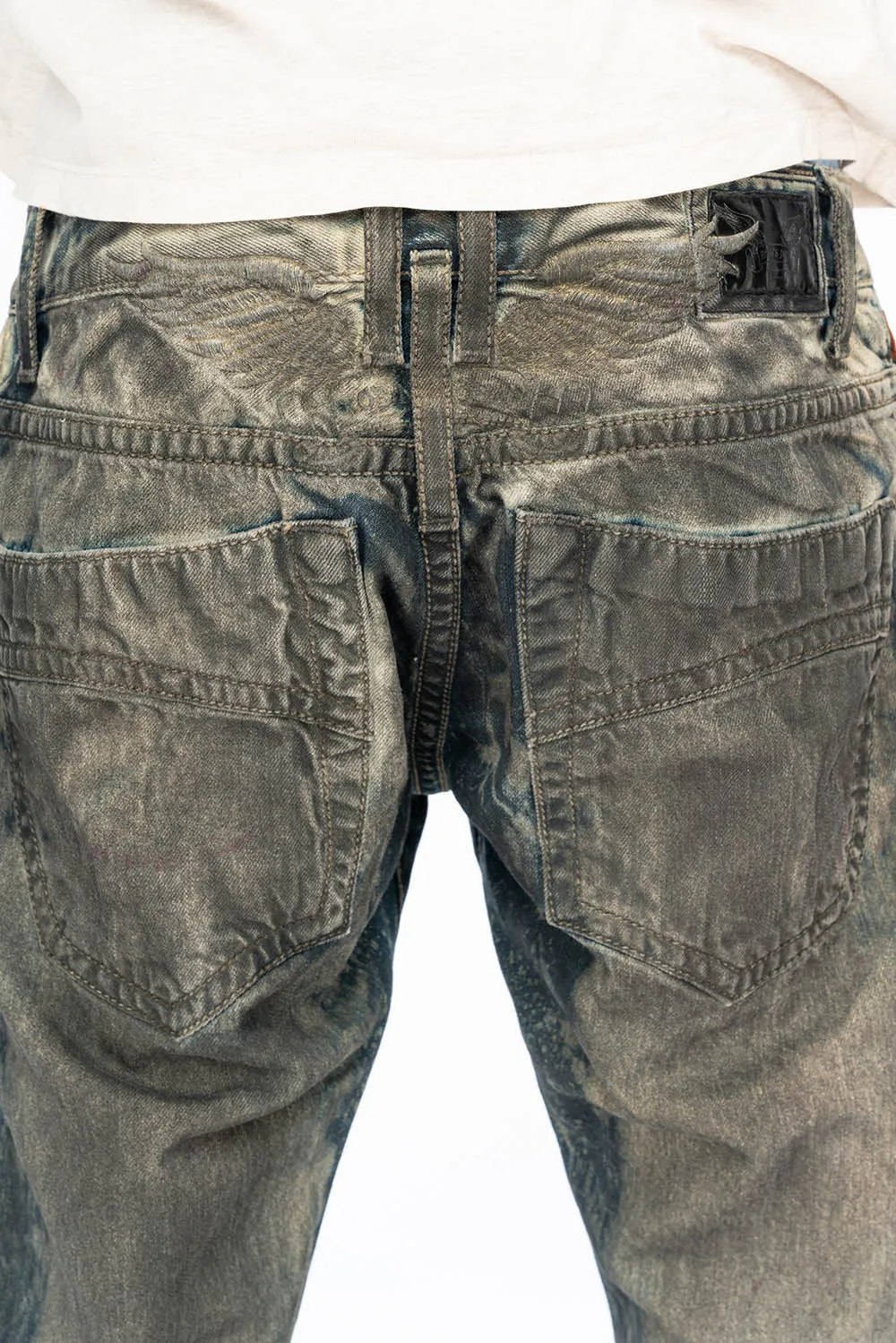 CLASSIC 5 POCKET STRAIGHT LEG IN BLUE GREY GRAFFITO WASH