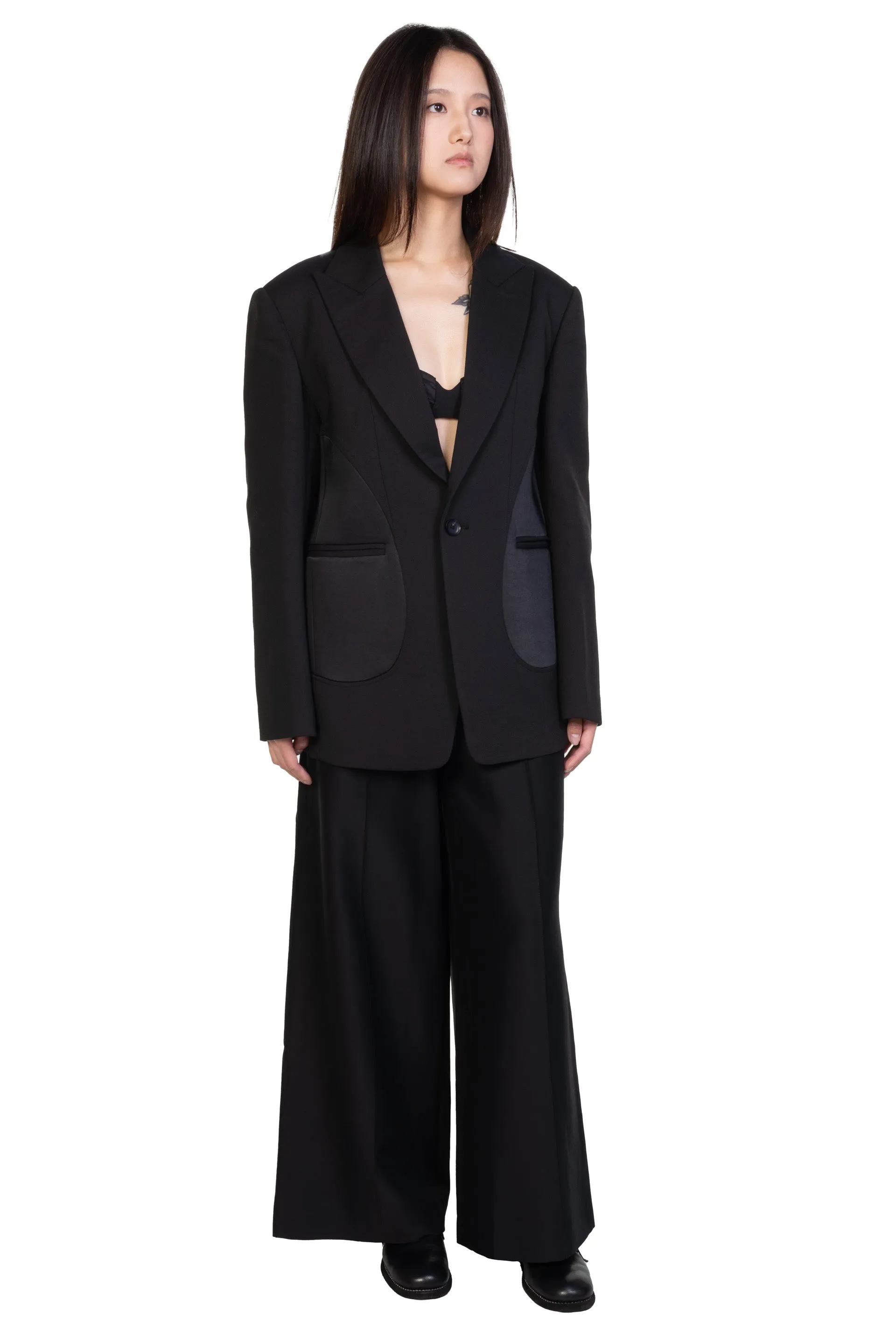 Classic Silk Wool Wide-Leg Trousers