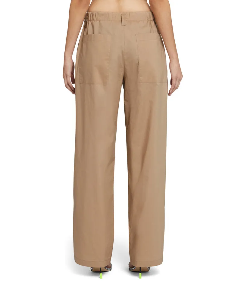 Cotton Full-length Straight Pants Beige