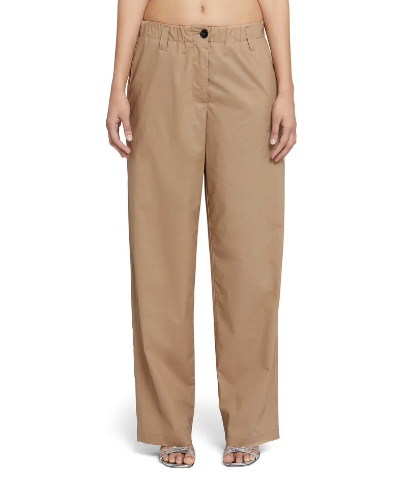 Cotton Full-length Straight Pants Beige