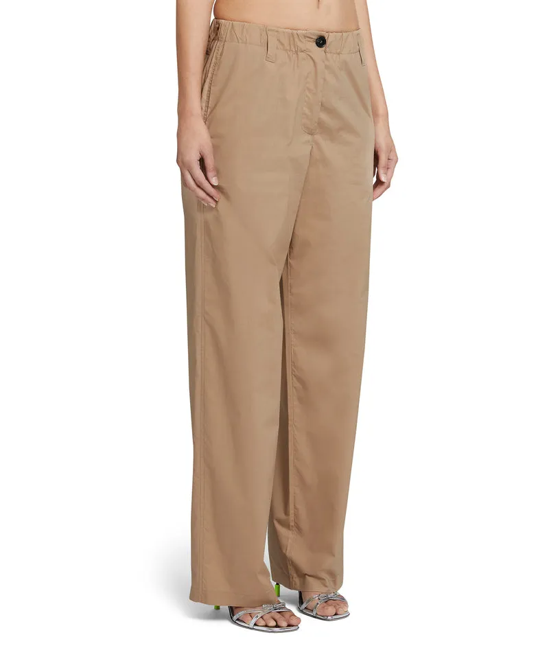 Cotton Full-length Straight Pants Beige