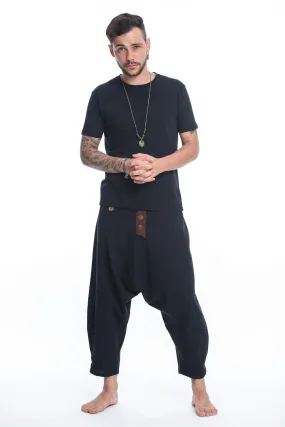 Cotton Men's Harem Pants with Faux Buttons in Black