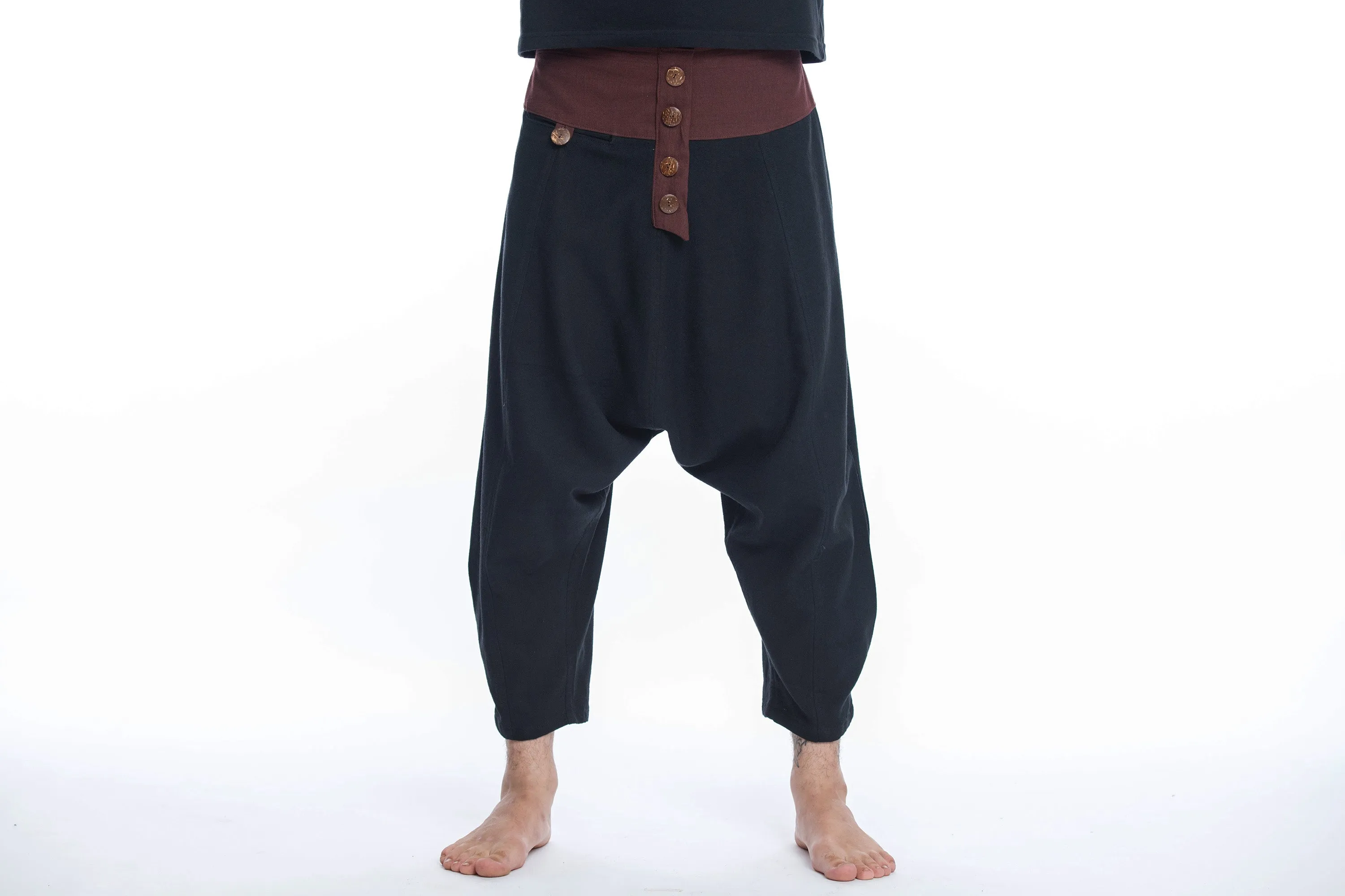 Cotton Men's Harem Pants with Faux Buttons in Black