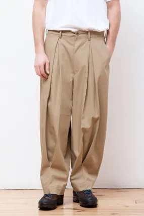 Cotton Twill Pleated Pants Beige