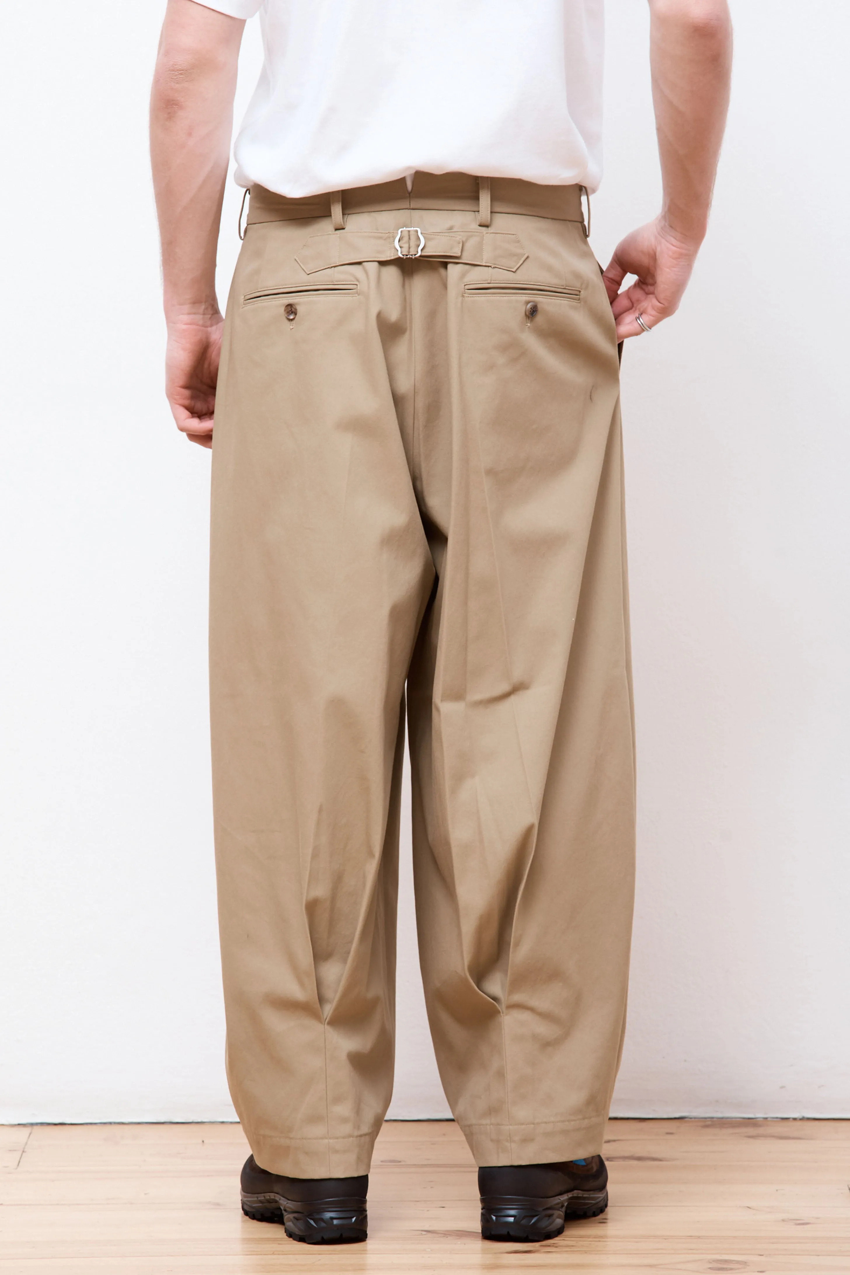 Cotton Twill Pleated Pants Beige