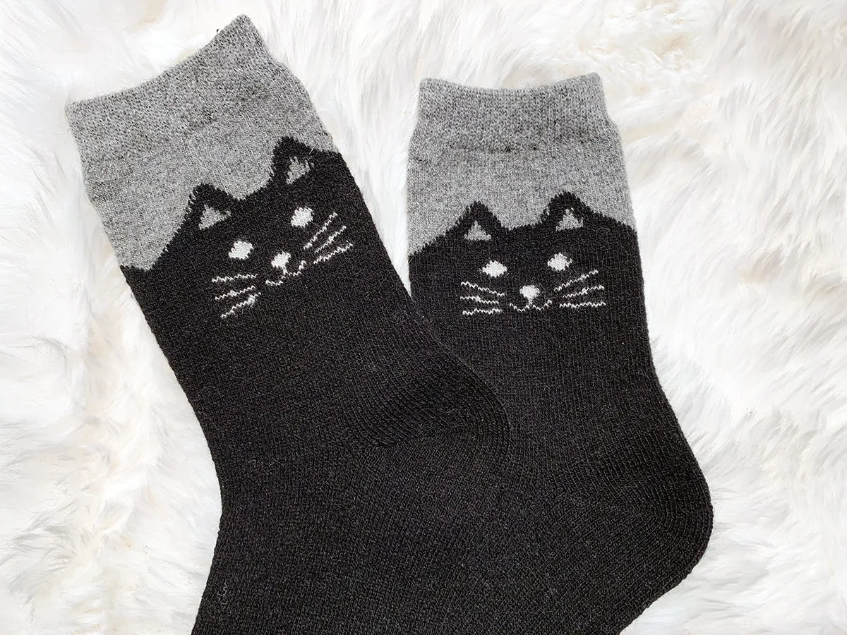 Cozy and Warm | Wool Socks | Black Cat